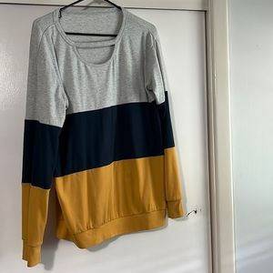 🍇retro grey teal mustard long sleeve soft thick cushy cotton top